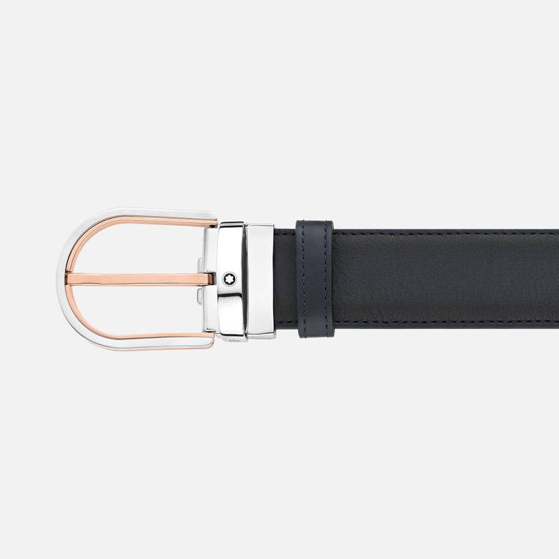 Montblanc Horseshoe buckle blue 35 mm leather belt outlook