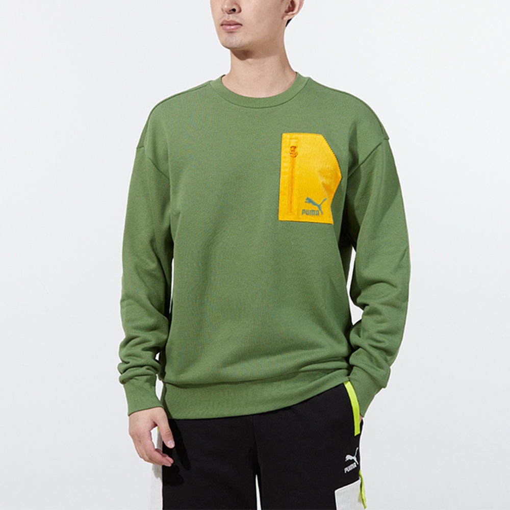 PUMA Contrasting Colors Zipper Pocket Sports Round Neck Pullover Green 535130-67 - 2
