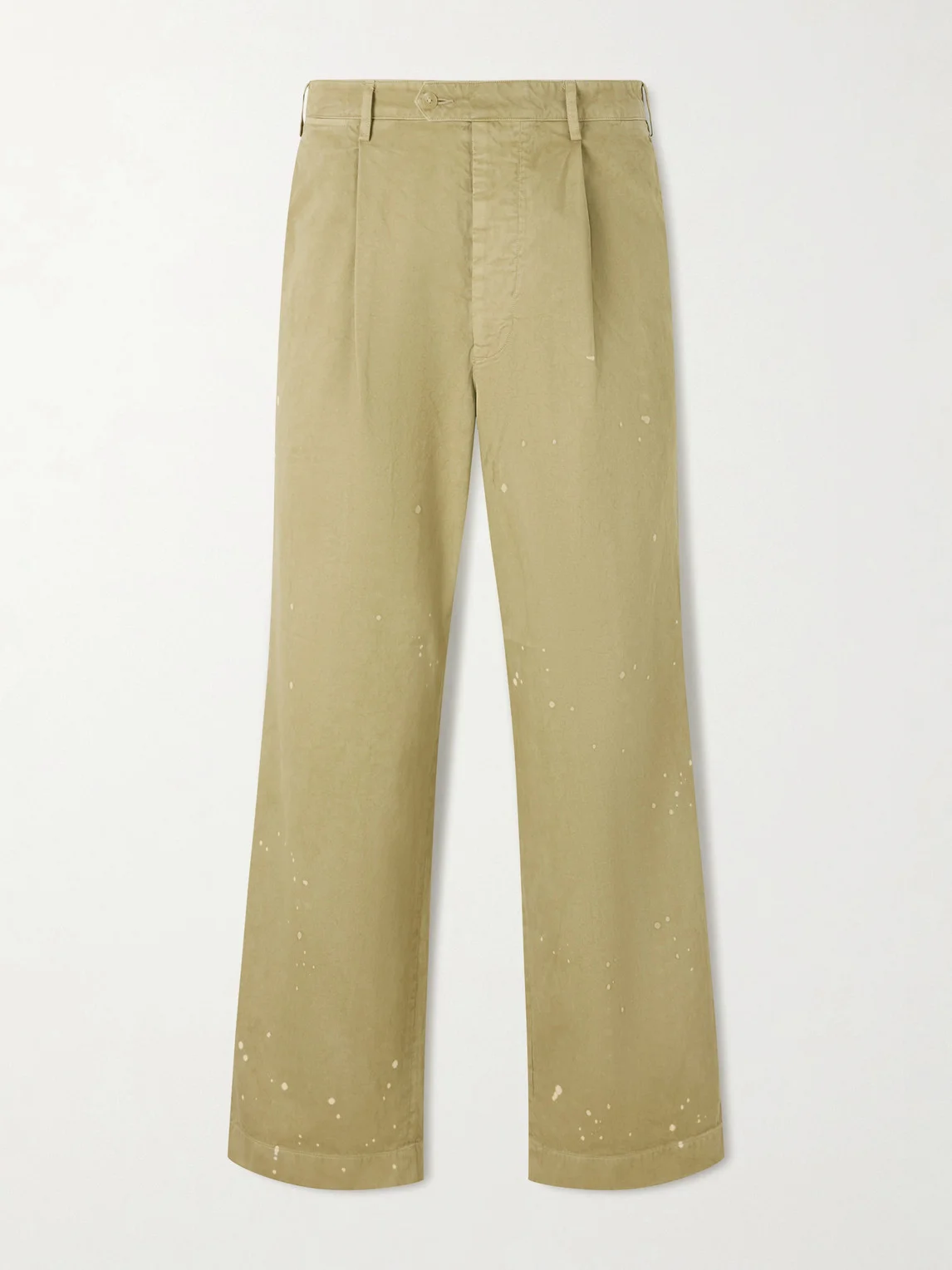 Wide-Leg Pleated Paint-Splattered Cotton-Twill Chinos - 1