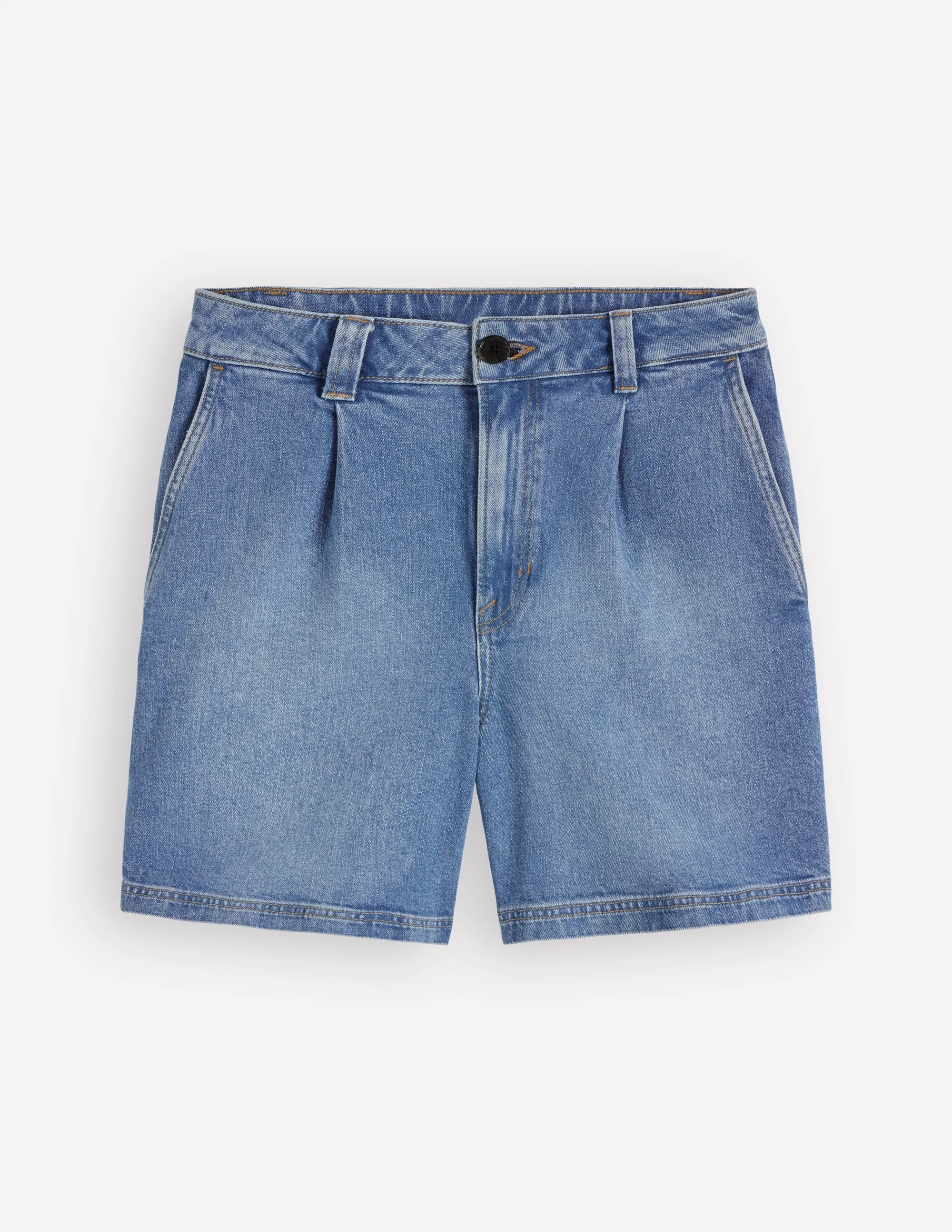 Pleat Front Denim Shorts-Light Vintage - 1