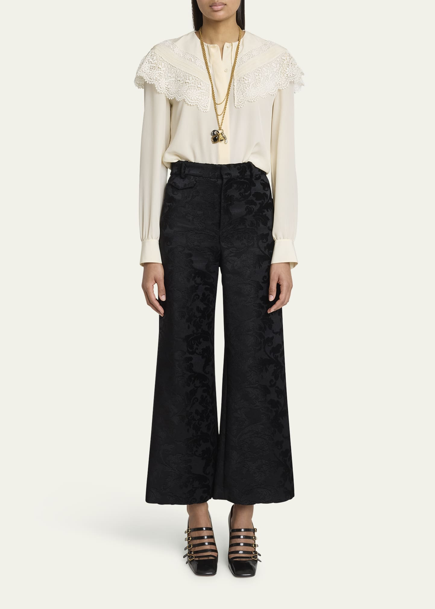 Baroque Jacquard Flare Ankle Pants - 2