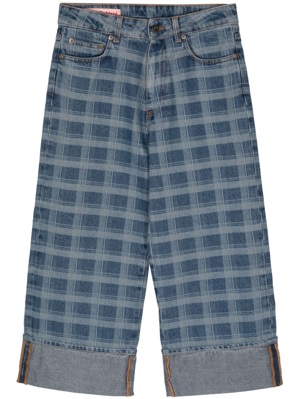 check-print wide-leg jeans - 2