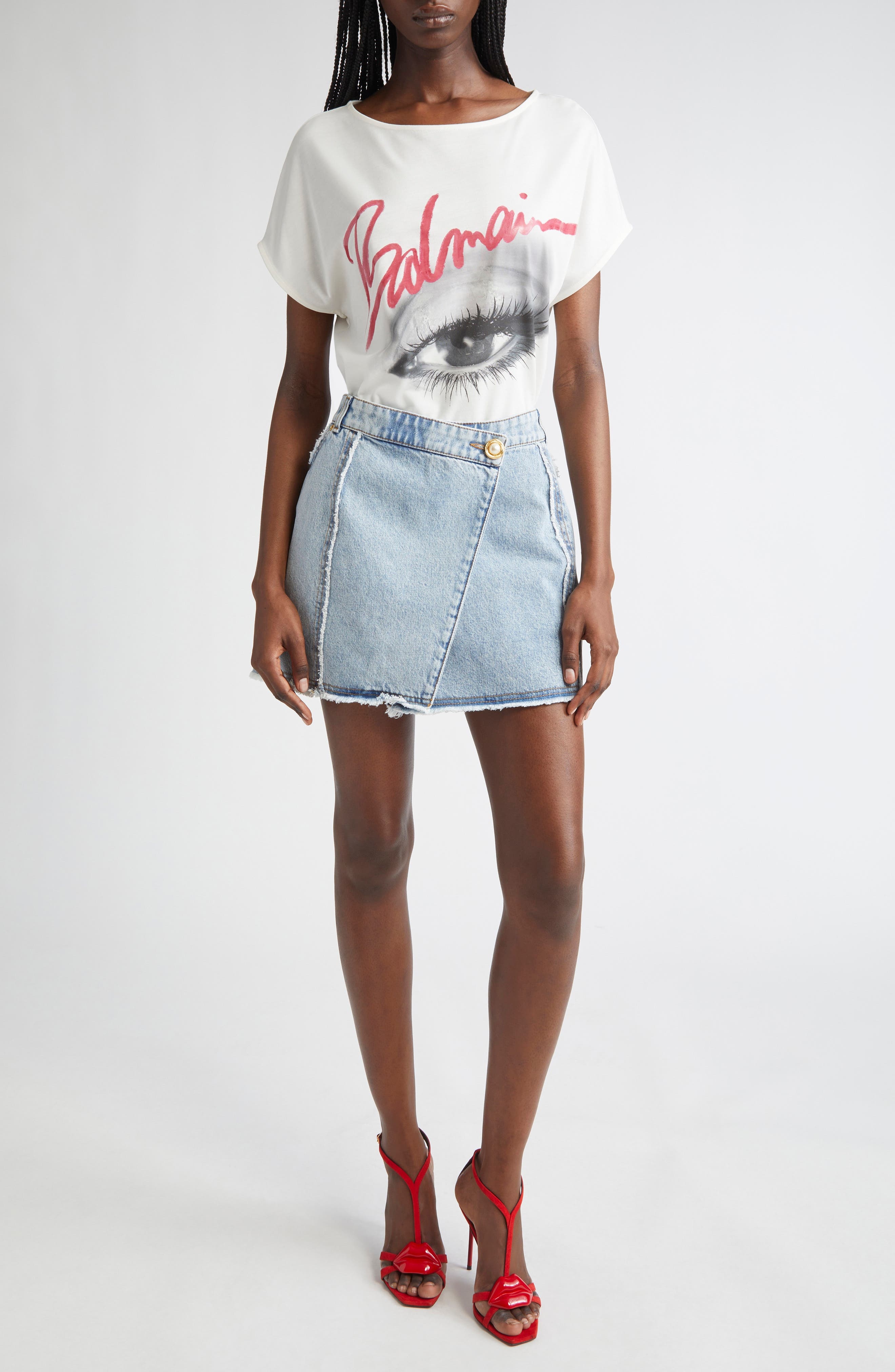 Balmain Eye Boat Neck Graphic T-Shirt in White Multi at Nordstrom - 2