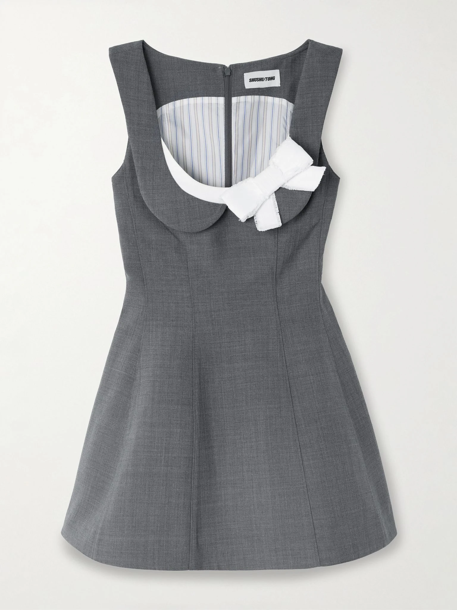 Bow-detailed flannel mini dress Gray - 1