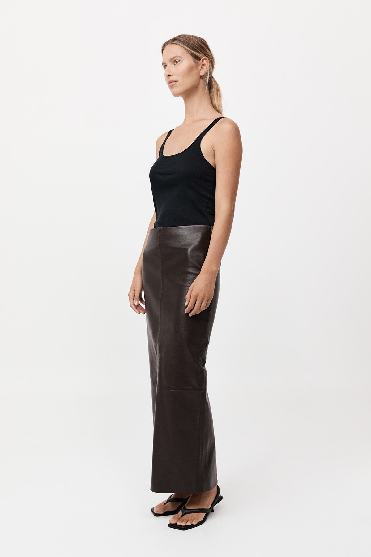 Leather Column Skirt - Chocolate - 4