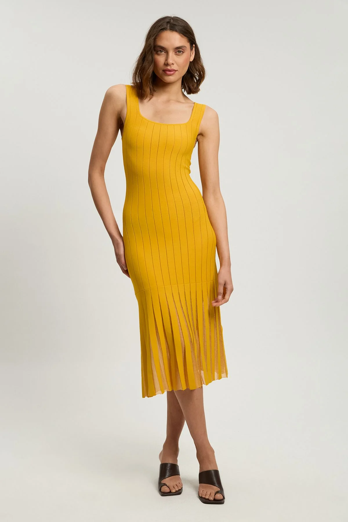 Compact Stretch Square Neck Knitted Flippy Dress - 1