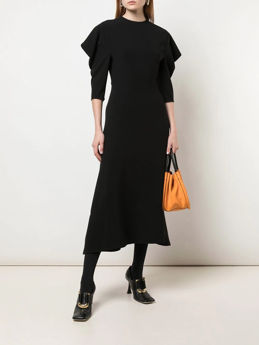 draped sleeves midi dress - 2