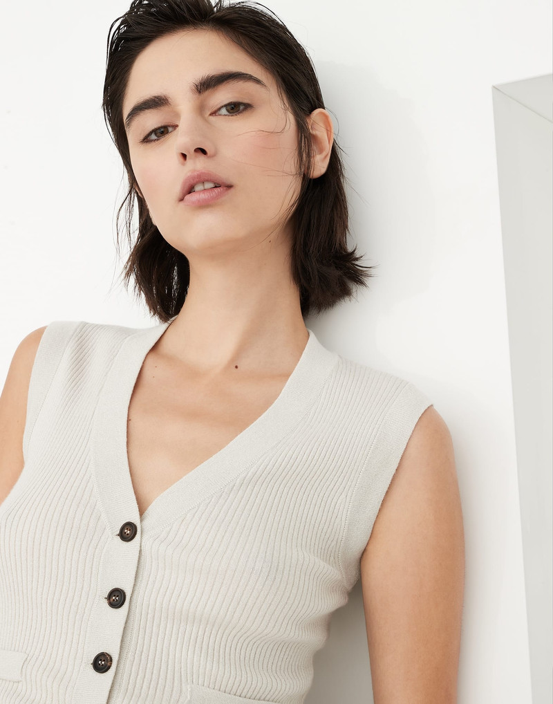 Sparkling cashmere and silk lightweight rib knit vest 3