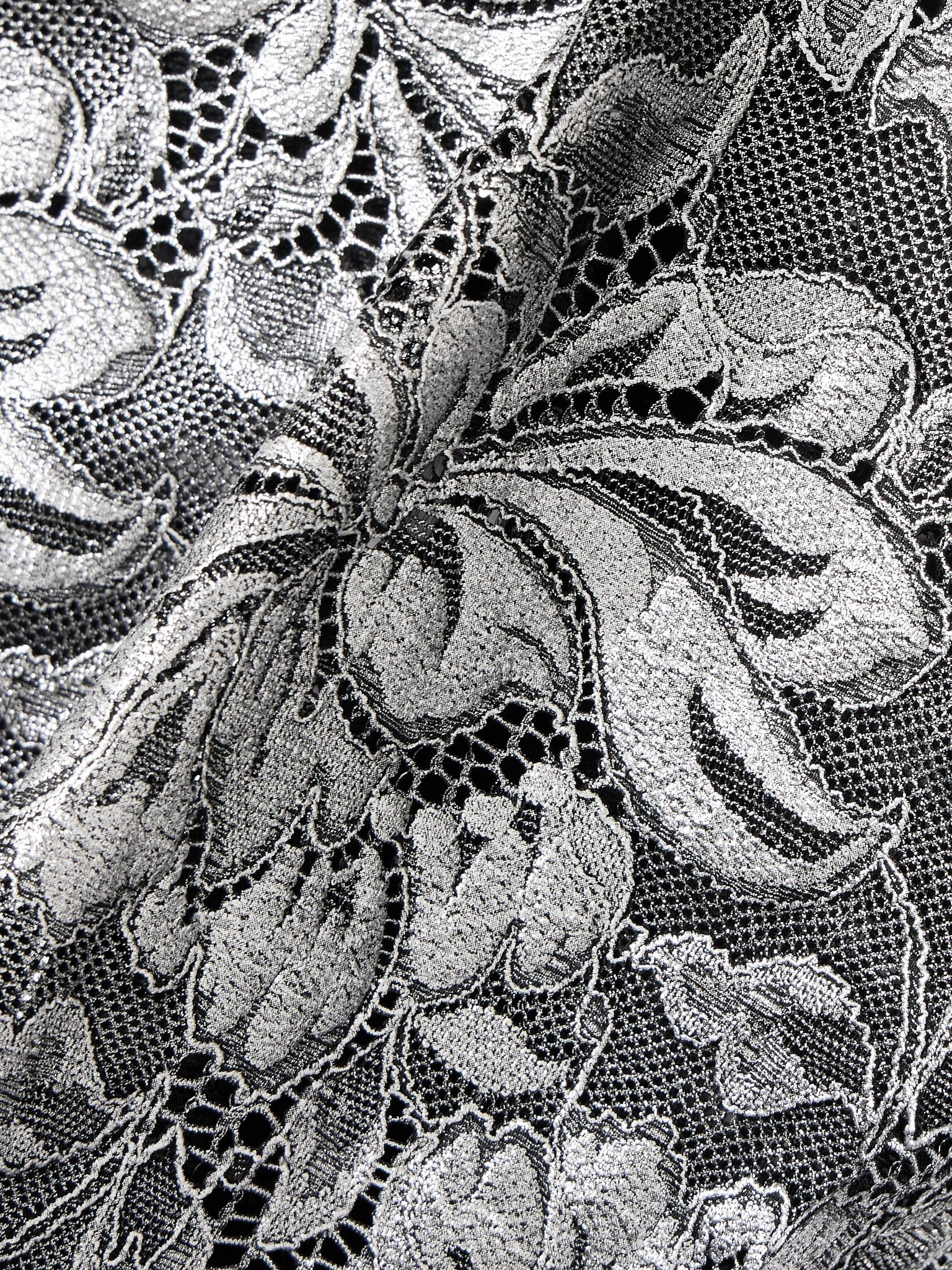 Cropped scalloped stretch-lace top Silver - 4