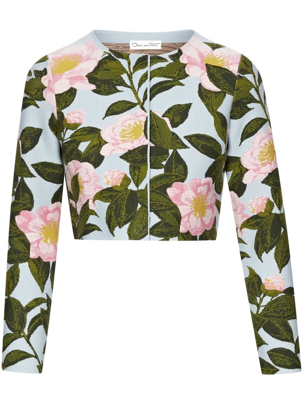 Camellia floral-jacquard cardigan - 1