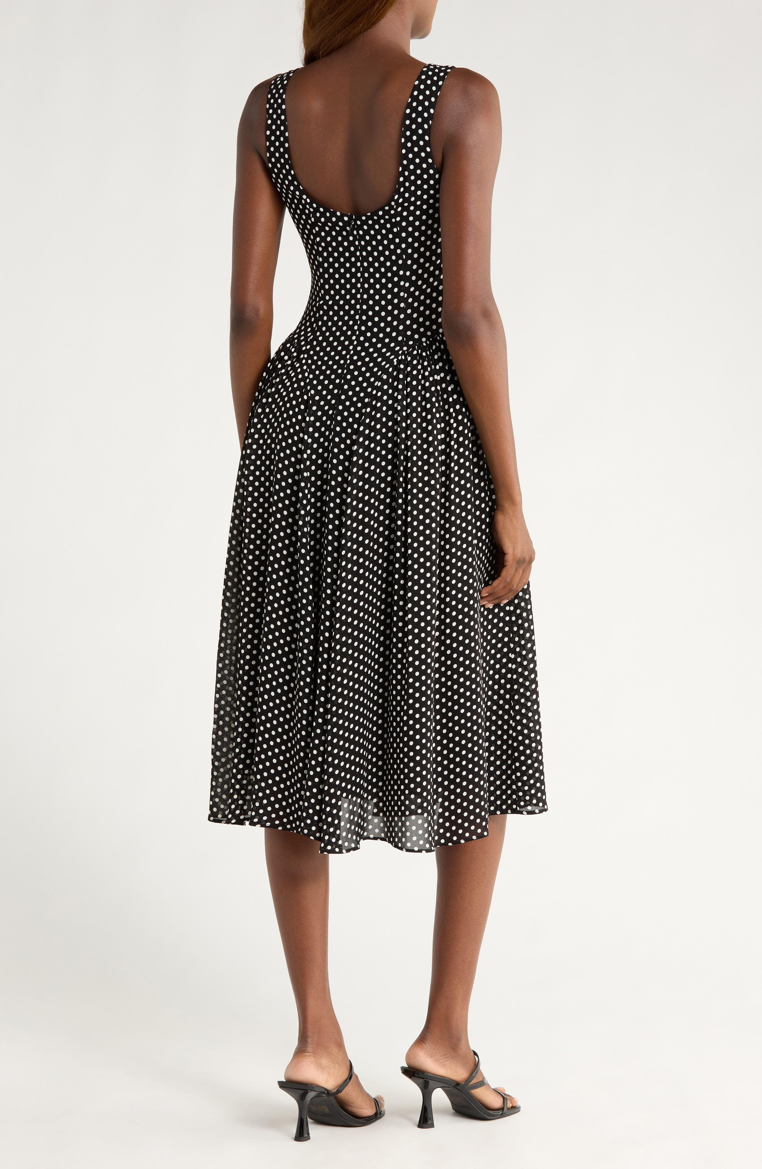 Reformation Anelis Polka Dot Sleeveless Fit & Flare Dress in Caviar Dot at Nordstrom - 2