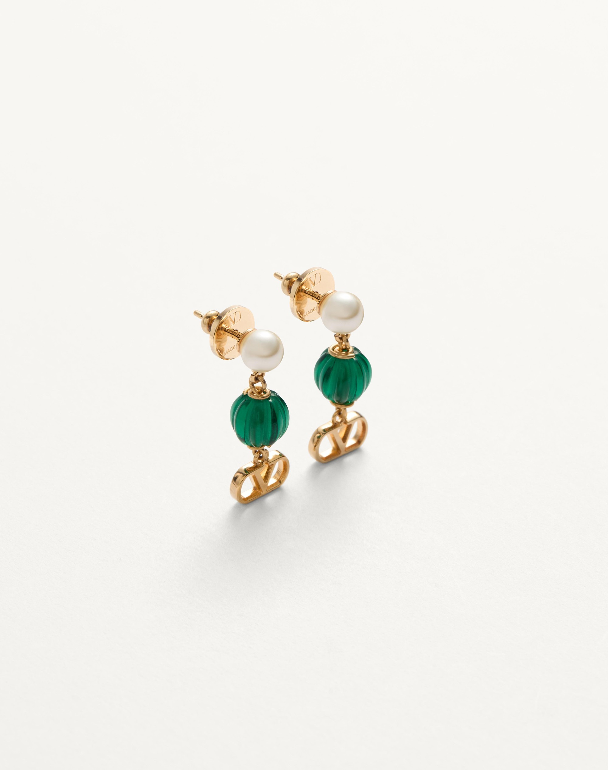 VLOGO SIGNATURE EARRINGS IN METAL, PEARL AND KNURLED GLASS - 3