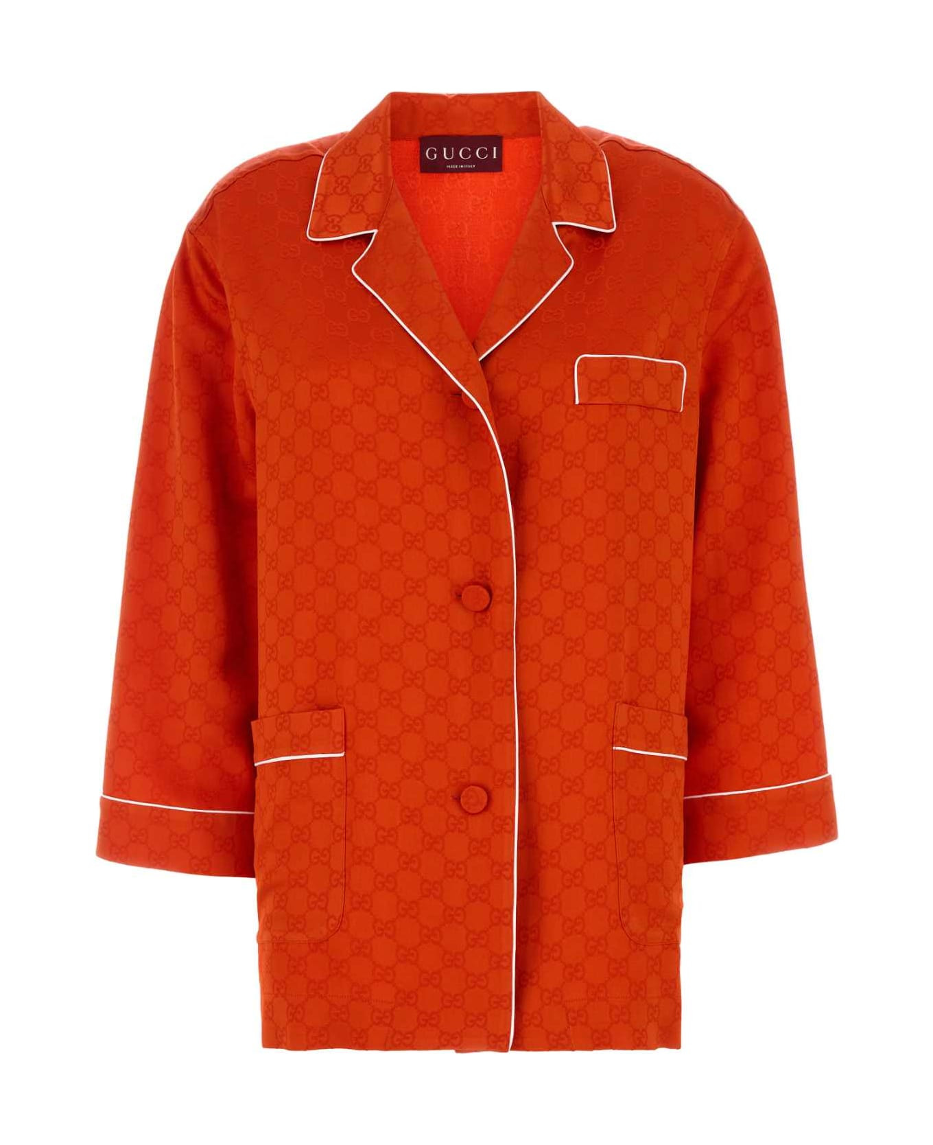 Orange Satin Shirt - 1