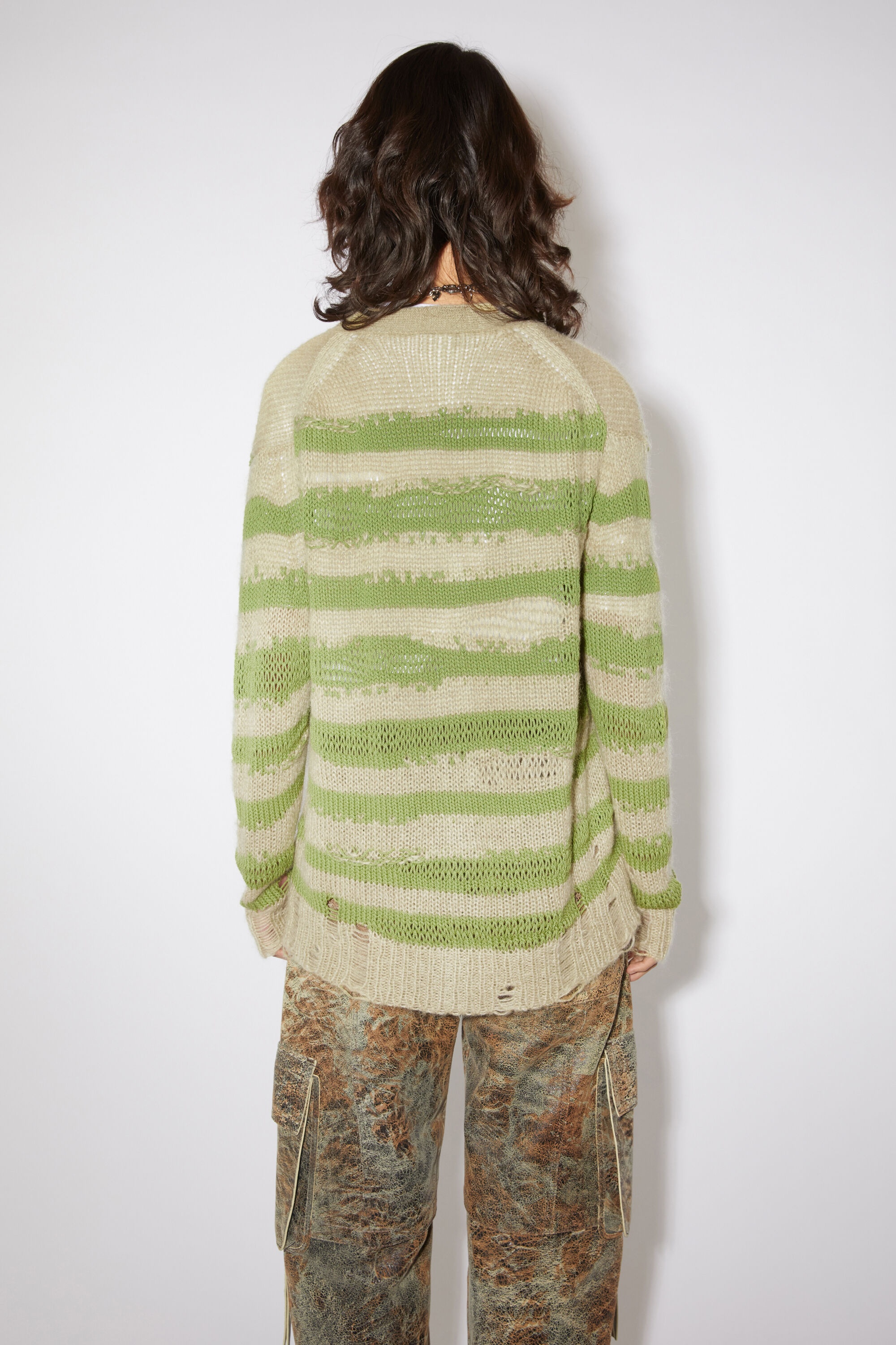 Distressed stripe cardigan - Sage green/apple green - 3