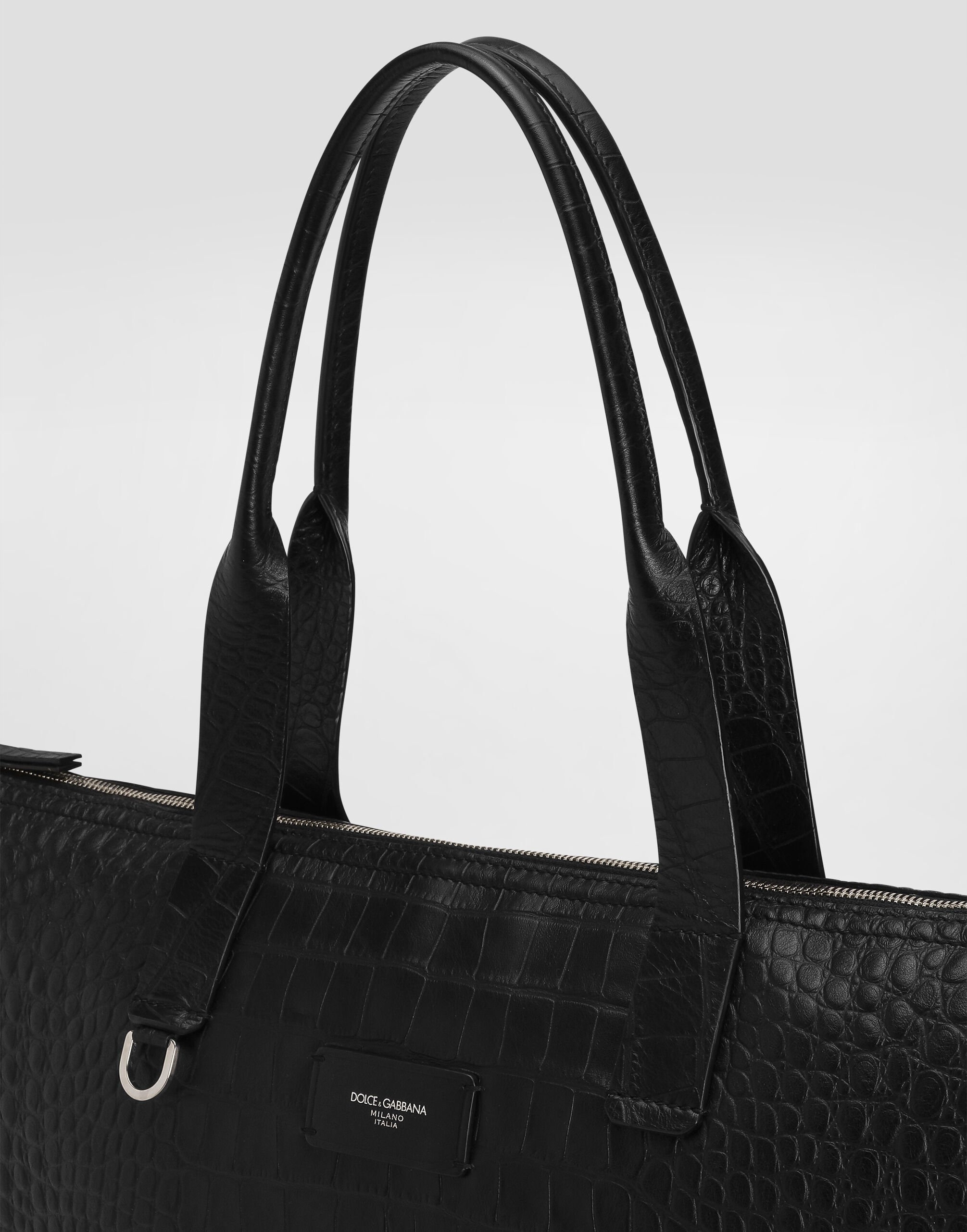 Large crocodile-print calfskin shopper - 6