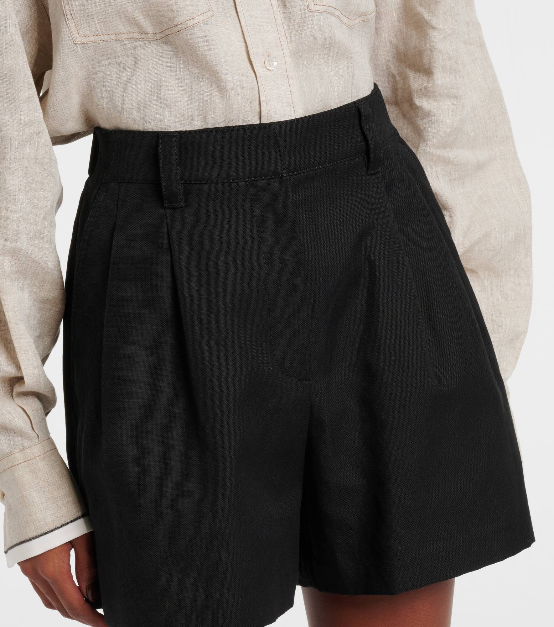 Cotton and linen shorts - 4