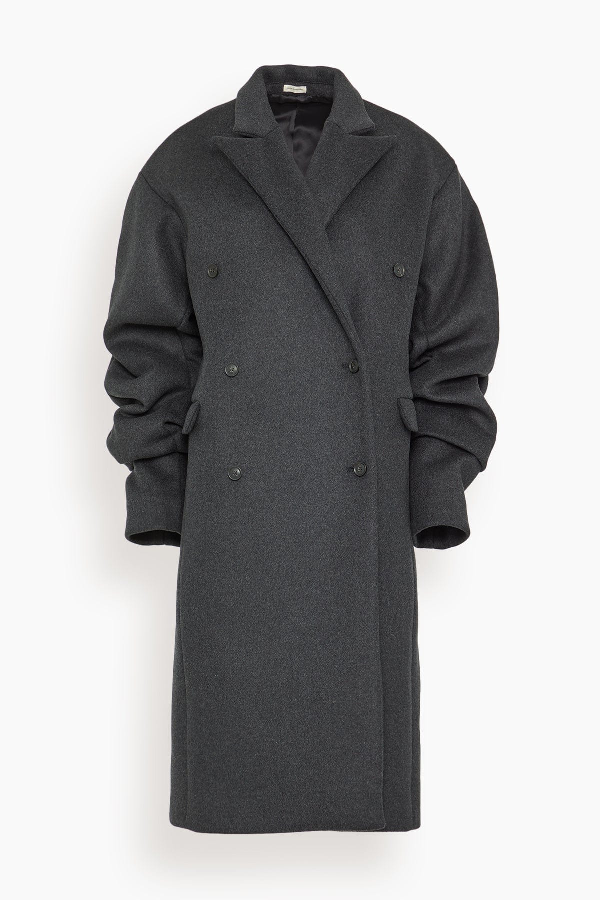 Pleated Sleeve Wool Coat in Dark Grey Melange - 1