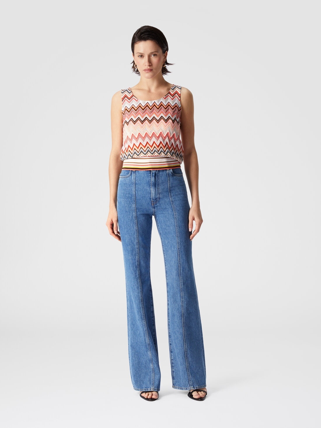 Sleeveless top in cotton and zigzag viscose - 2