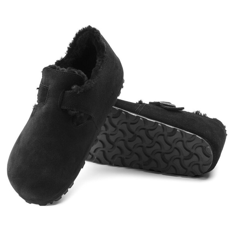 Birkenstock London Shearling Suede Leather Narrow Fit Sandals 'Black' 1014961 5