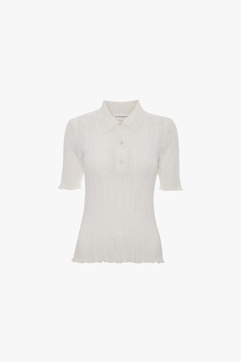 Frill Polo Top In White 1