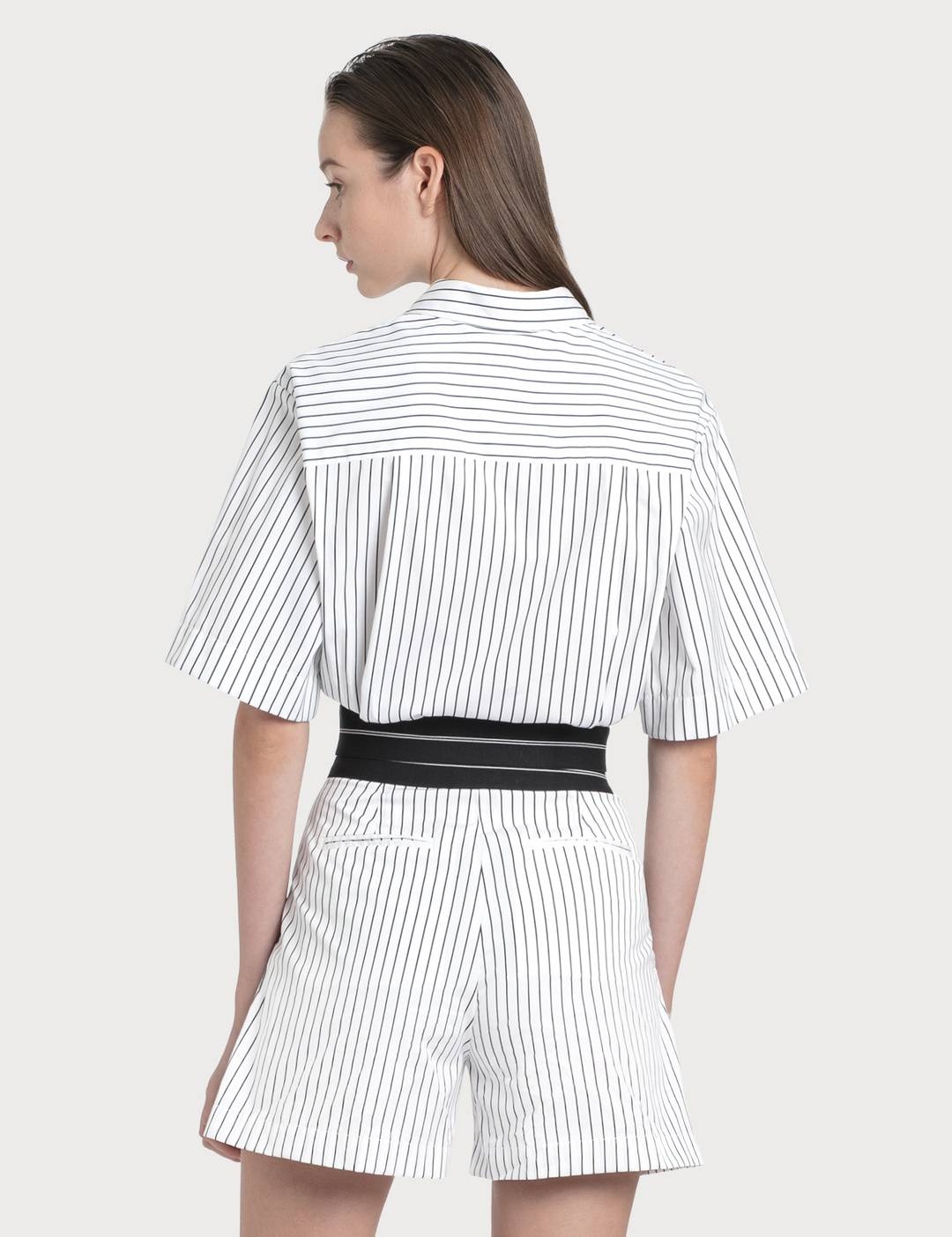 Striped Crop Shirt With Logo Elastic - 2