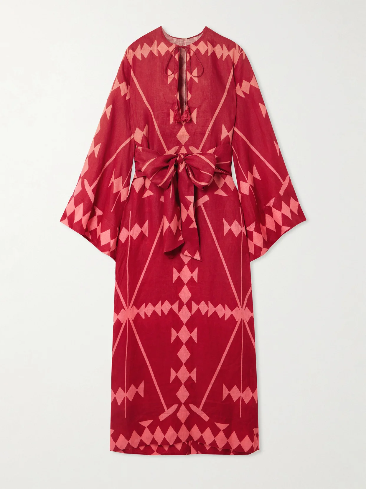 Wild Savannah Belted Tasseled Printed Linen Dress - 1