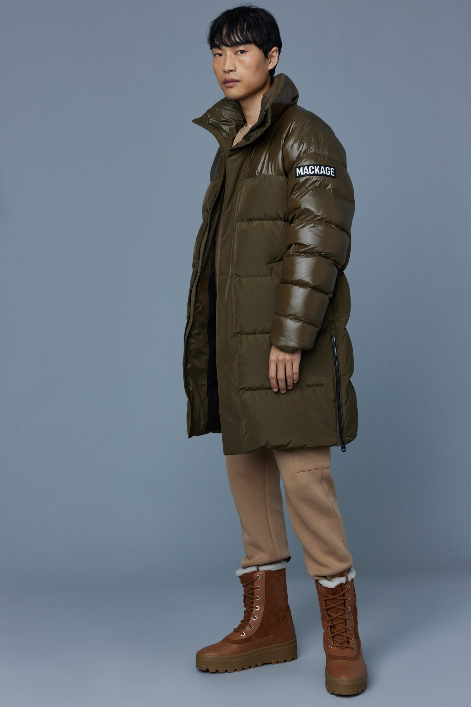 KAZUYA mixed-media down coat with hood - 5