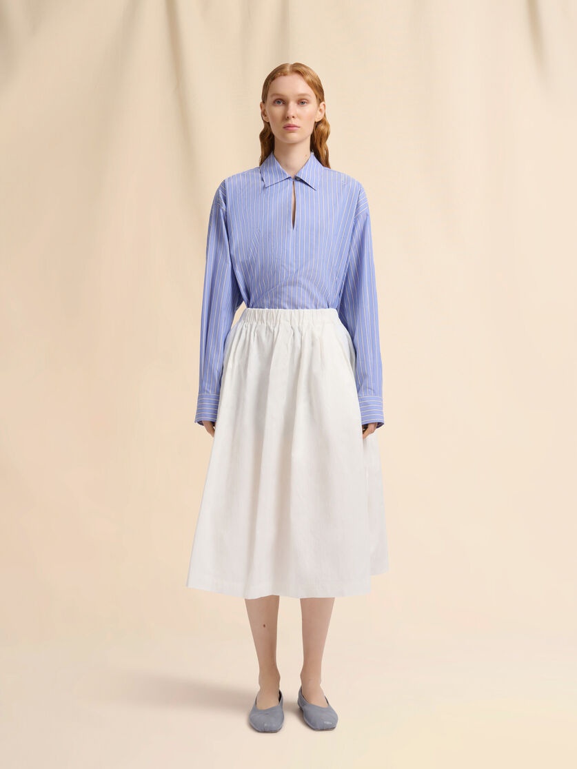 WHITE COTTON PANELLED SKIRT WITH WAVES AND DROPS JACQUARD MOTIF - 2