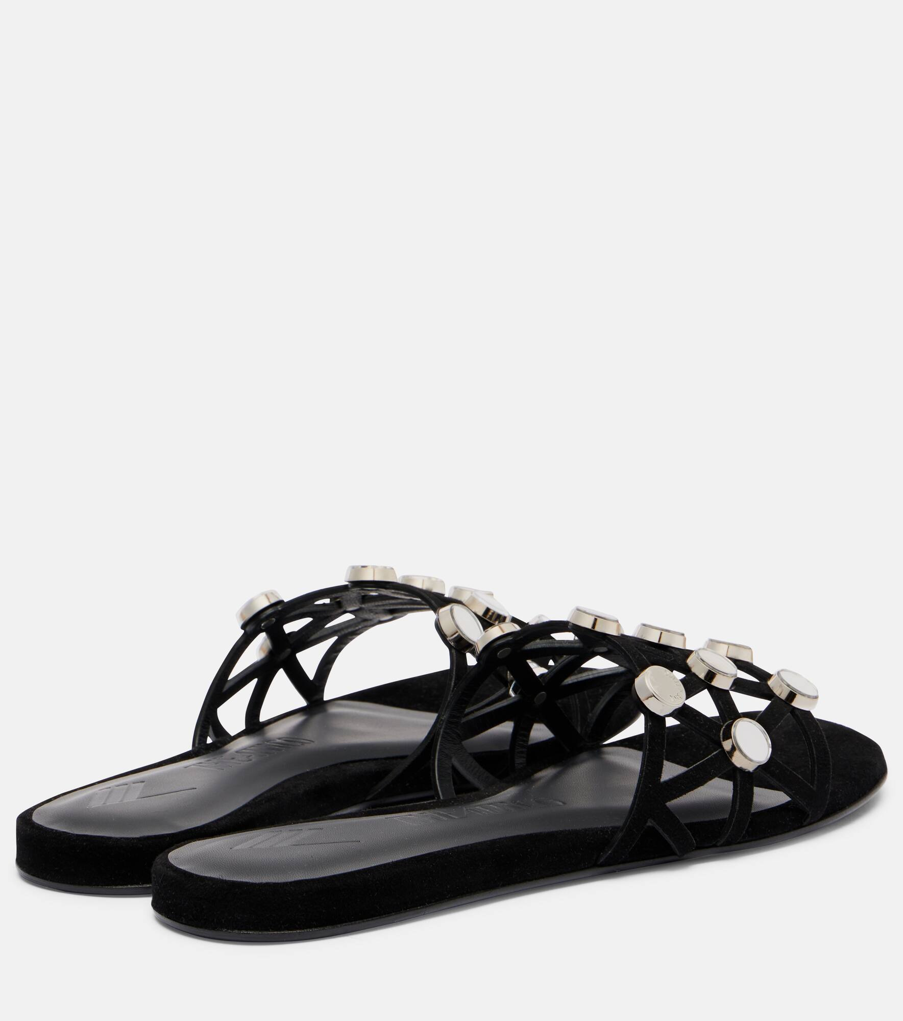 Grid embellished suede flat sandals - 2