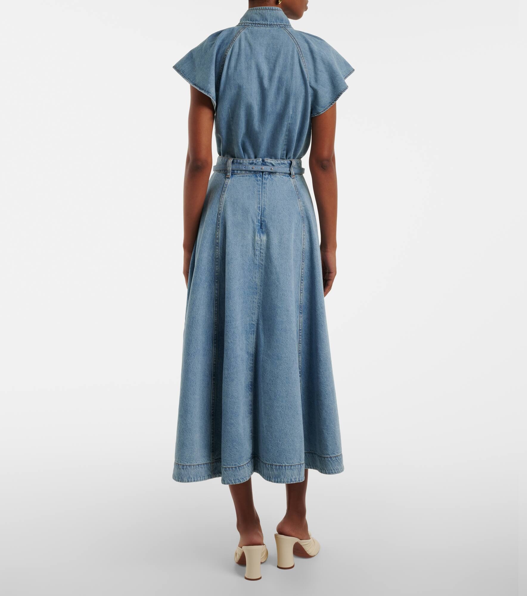 【Zimmermann】Crush Denim Full flared midi skirt Crush Denim Full Midi Skirt Blue Moon Online | Zimmermann