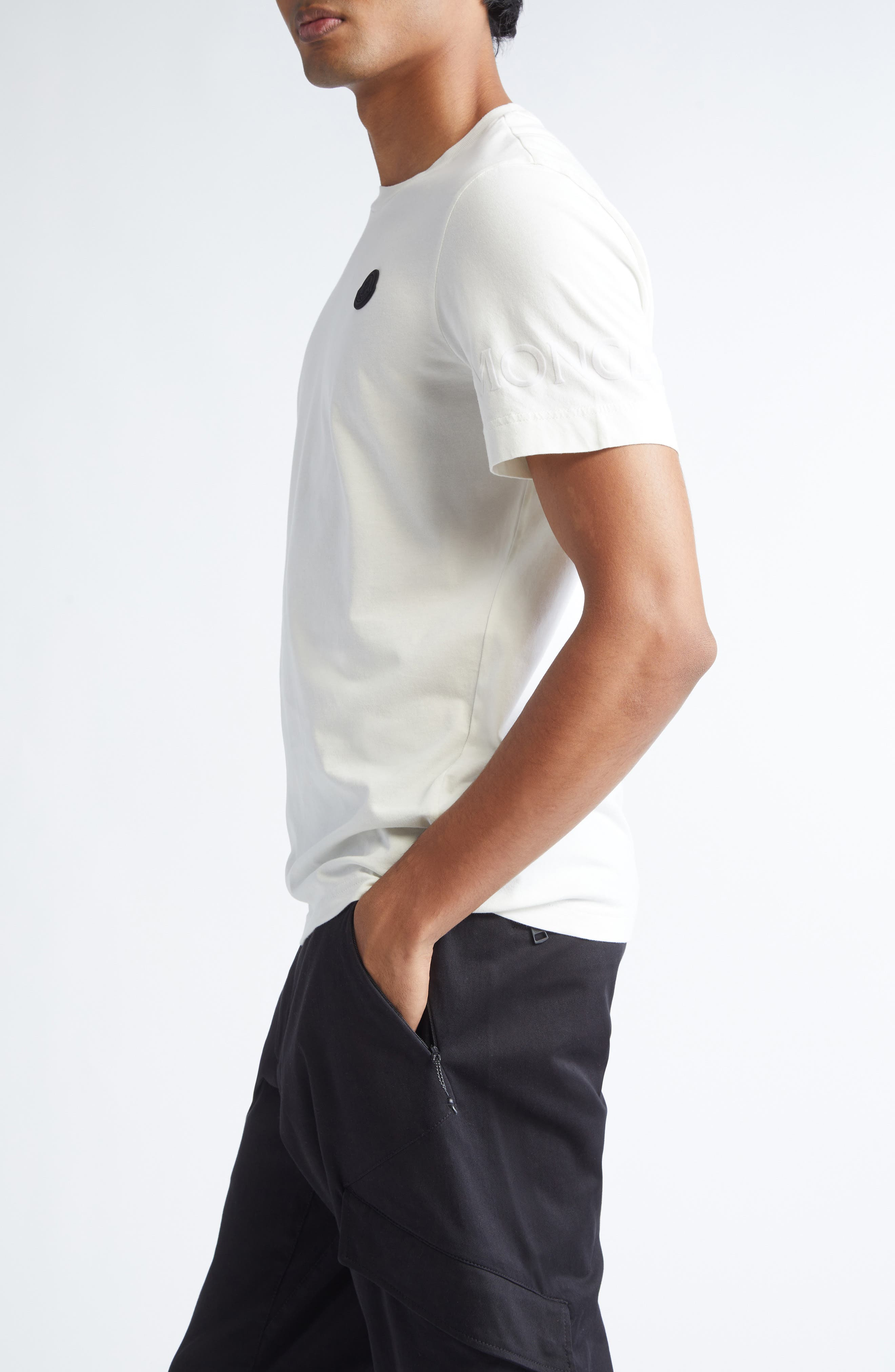 Moncler Logo Patch Cotton T-Shirt in Jet Stream at Nordstrom - 3