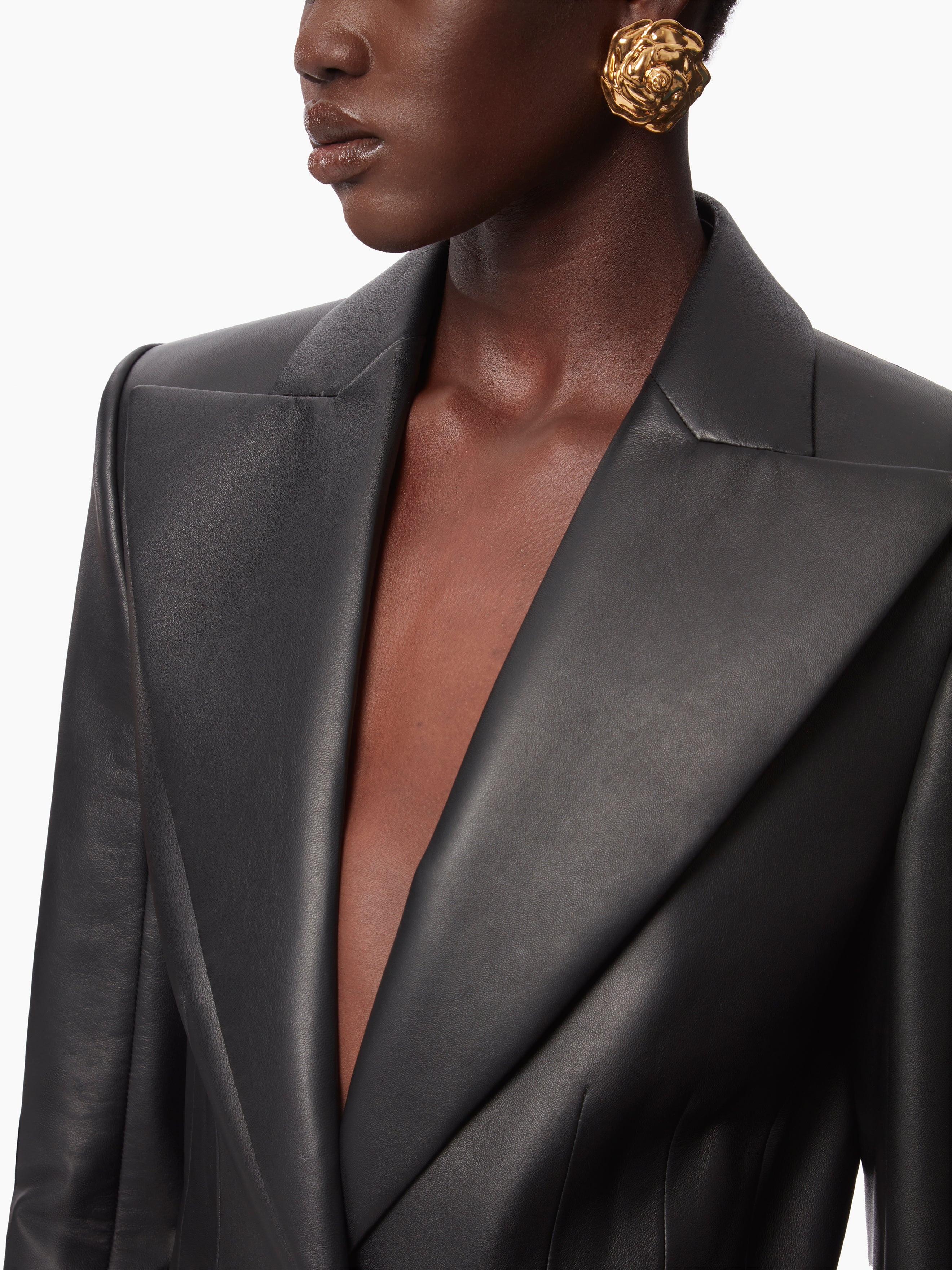LEATHER SINGLE BUTTON BLAZER - 3