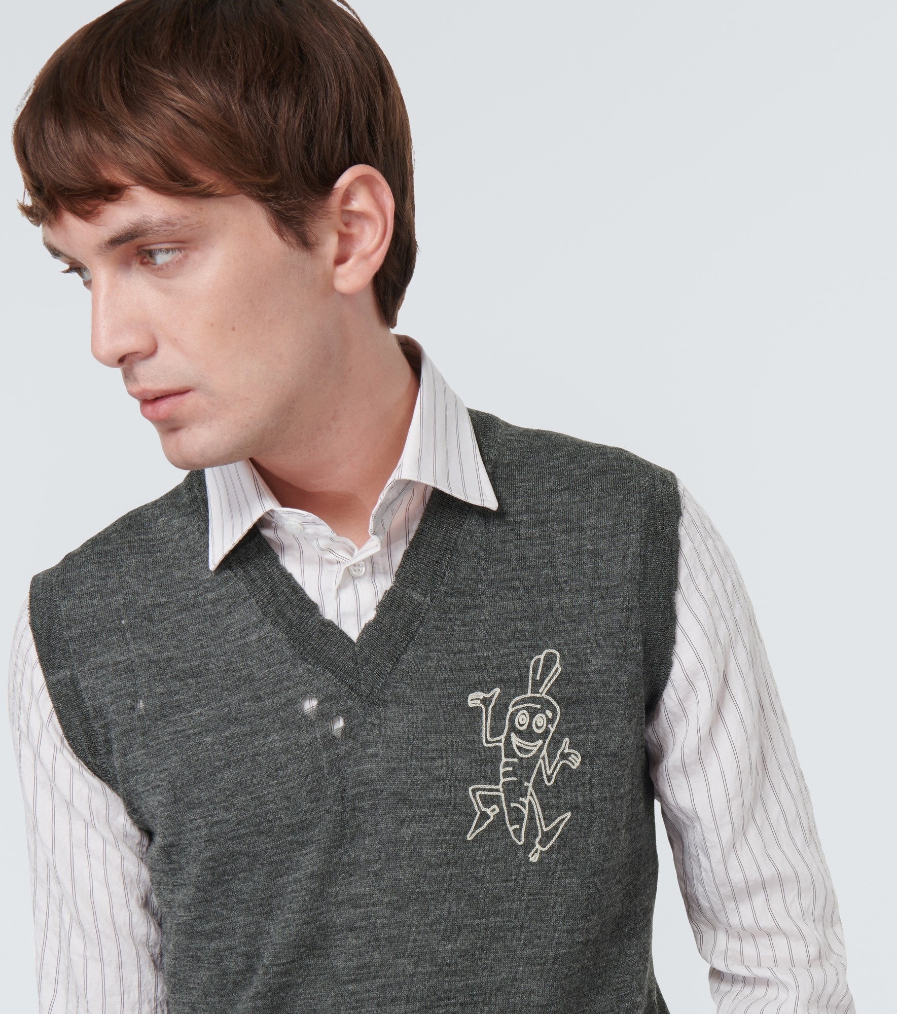 Printed distressed wool sweater vest - 5