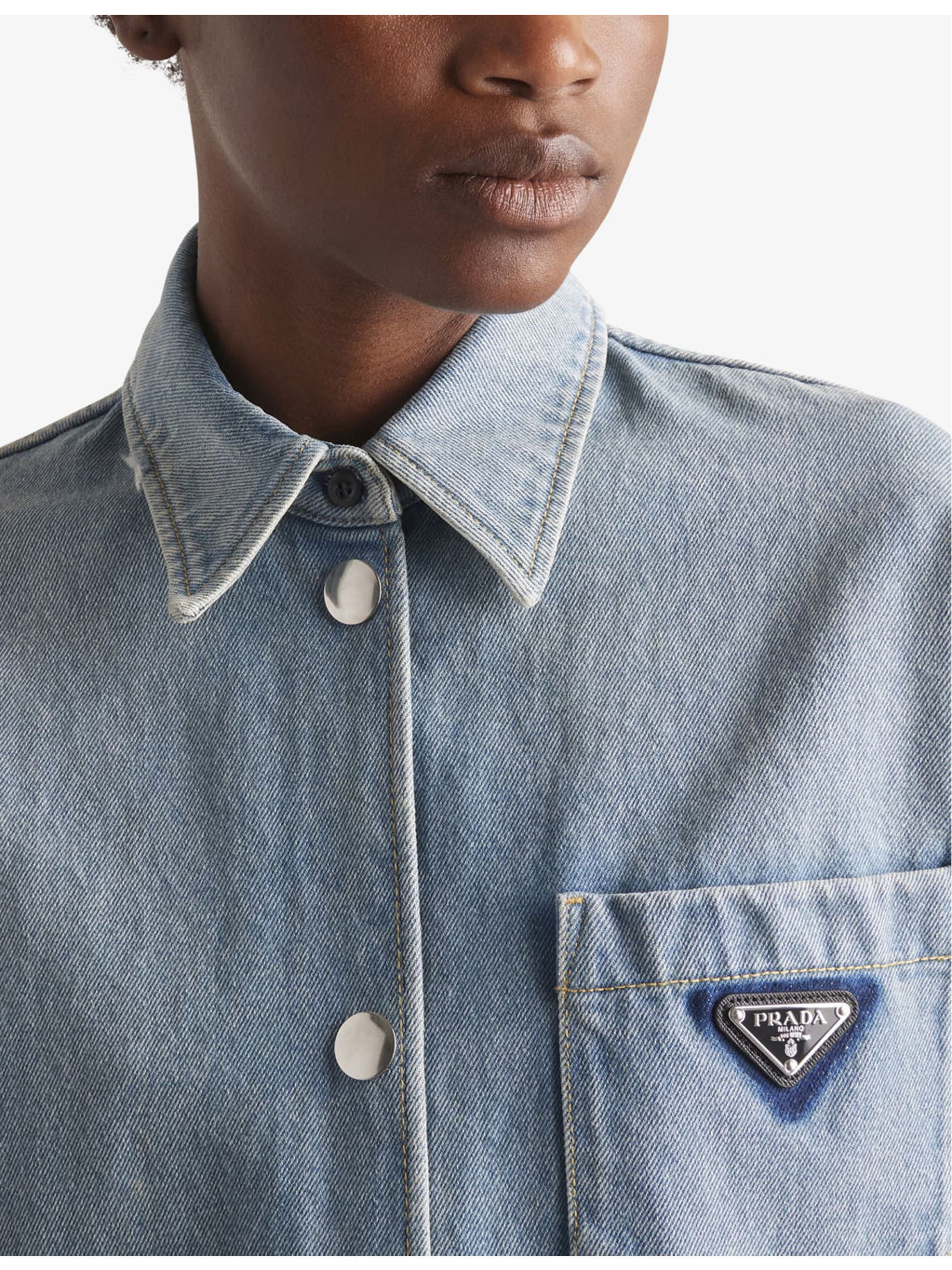 Oversized logo-plaque organic-cotton denim shirt - 3