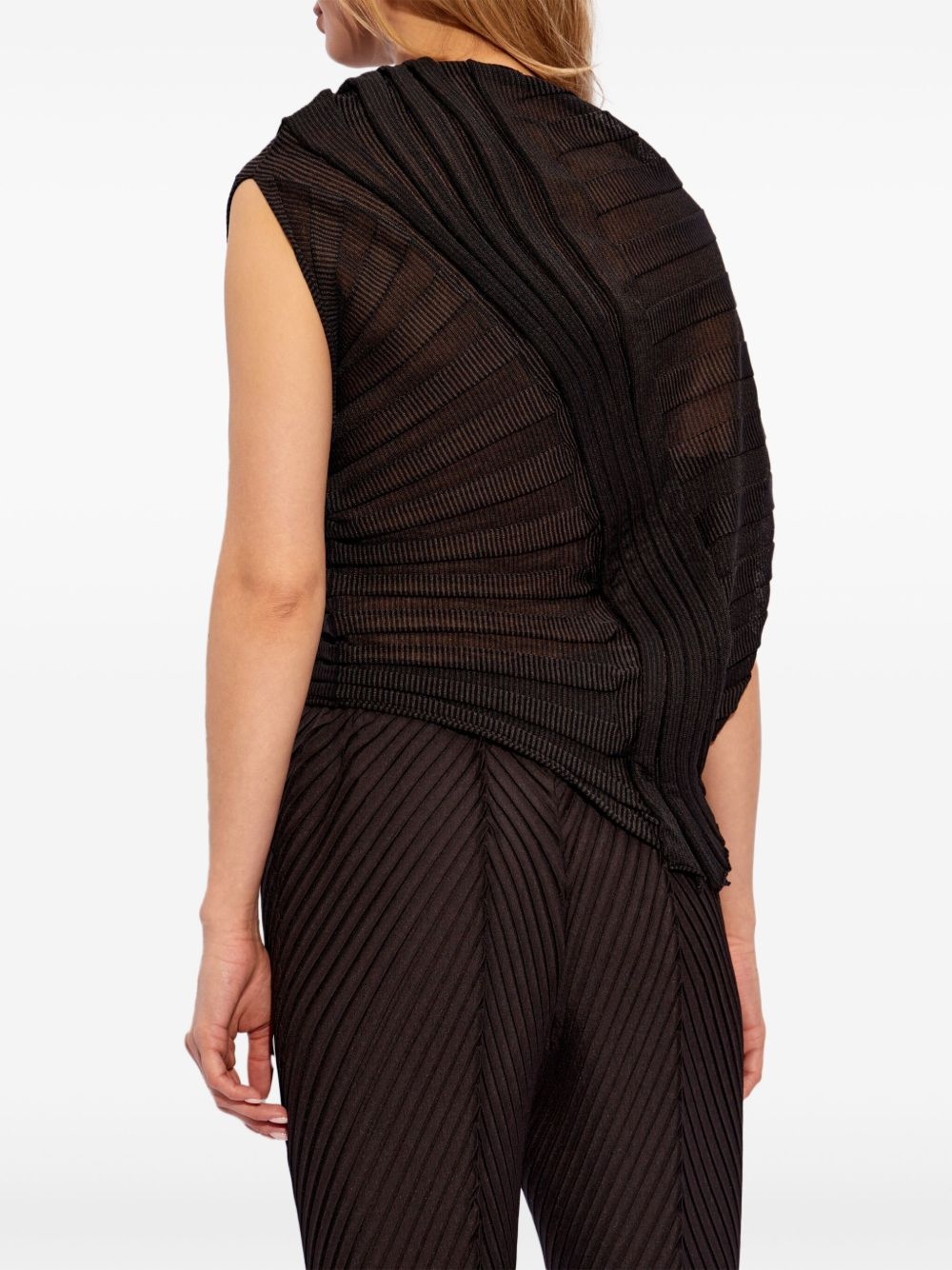 asymmetric plissé crop top - 4