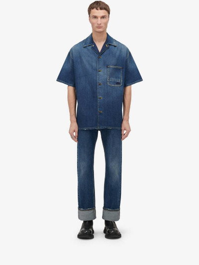 Alexander McQueen Men's Hawaiian Denim Shirt in Washed Blue outlook