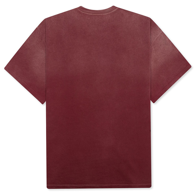 SATOSHI NAKAMOTO PEARL STUDDED LOGO TEE - BURGUNDY outlook