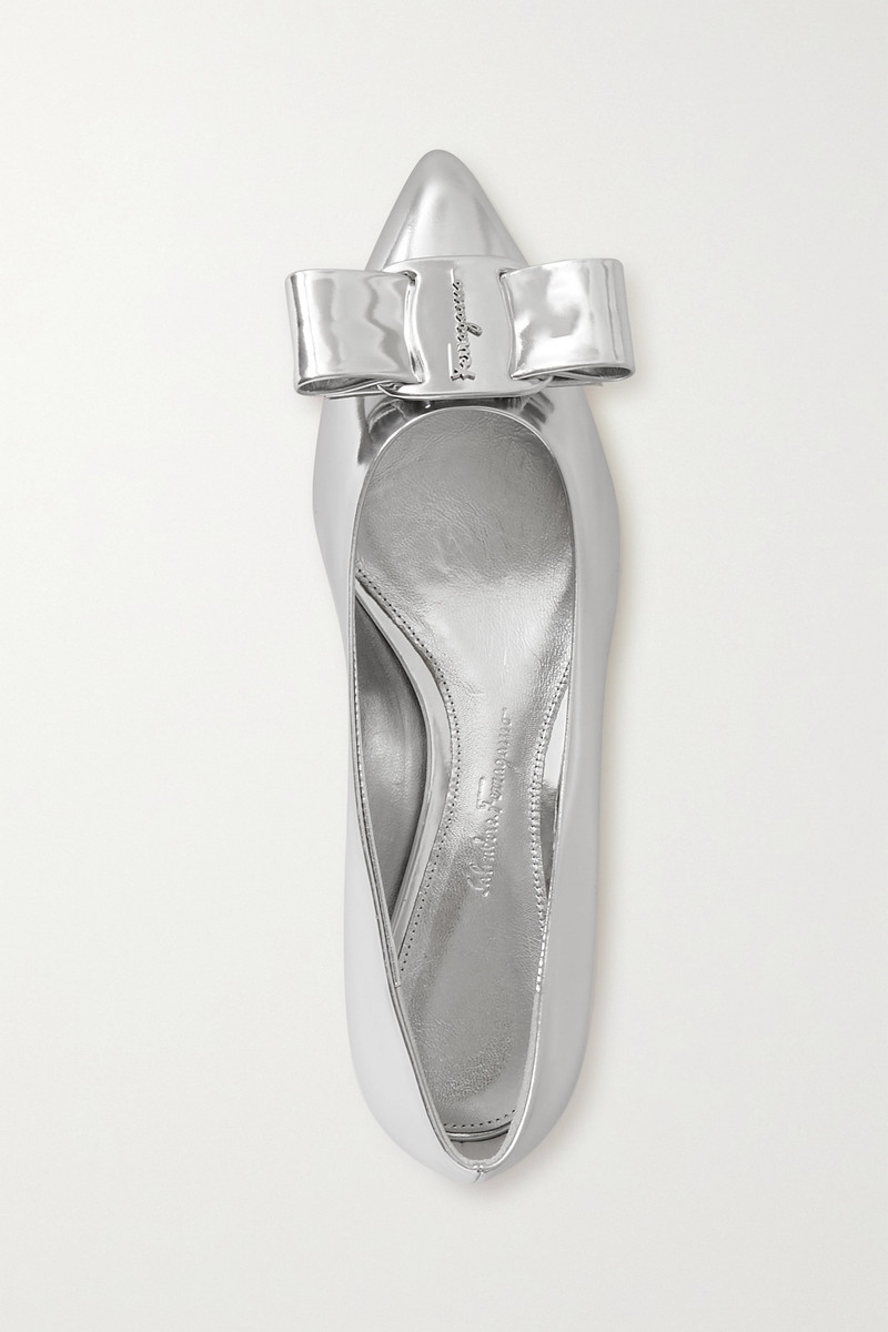 Viva bow-embellished metallic leather ballet flats 1
