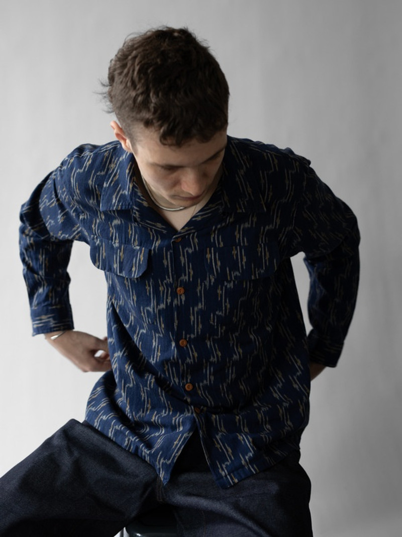 Nudie Jeans Vincent Ikat Shirt Blueberry outlook
