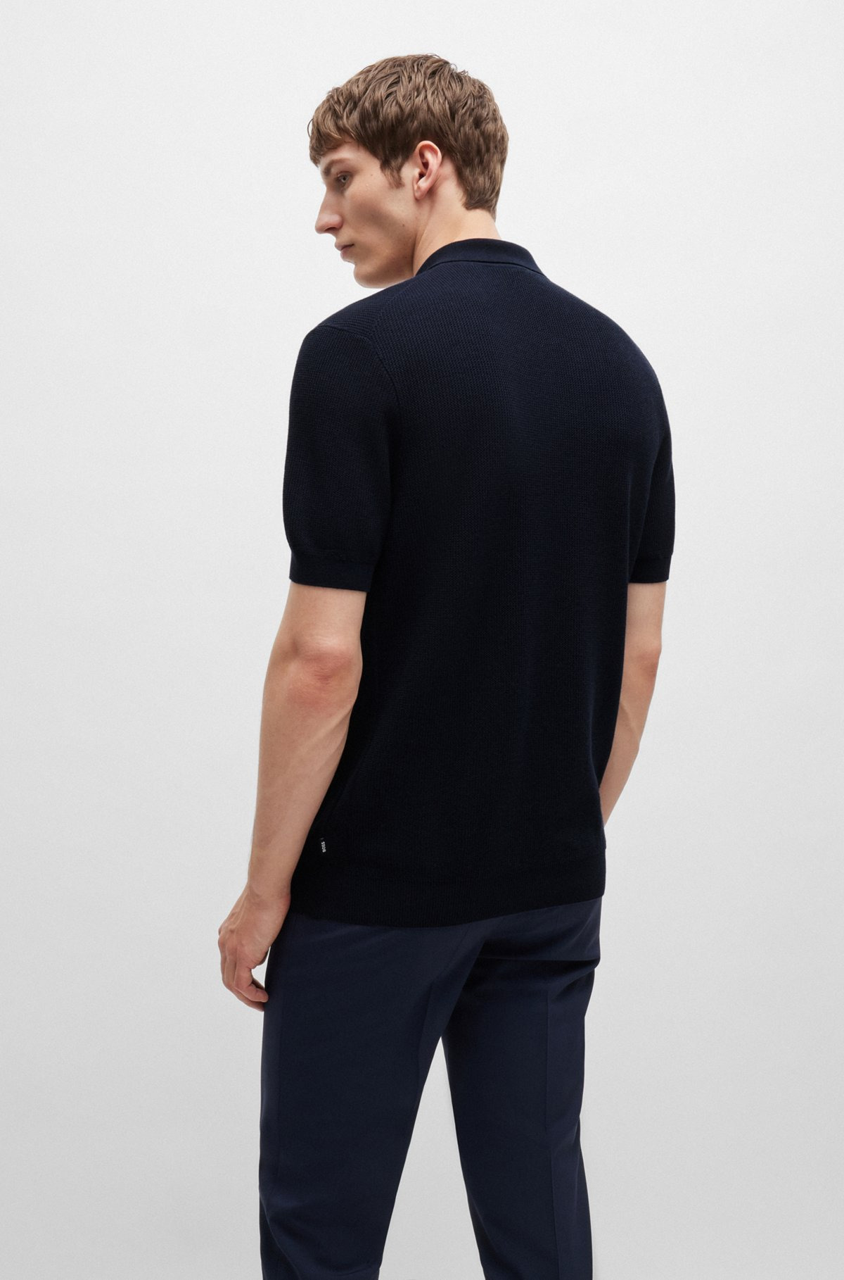 REGULAR-FIT KNIT POLO WITH MIXED STRUCTURES - 5