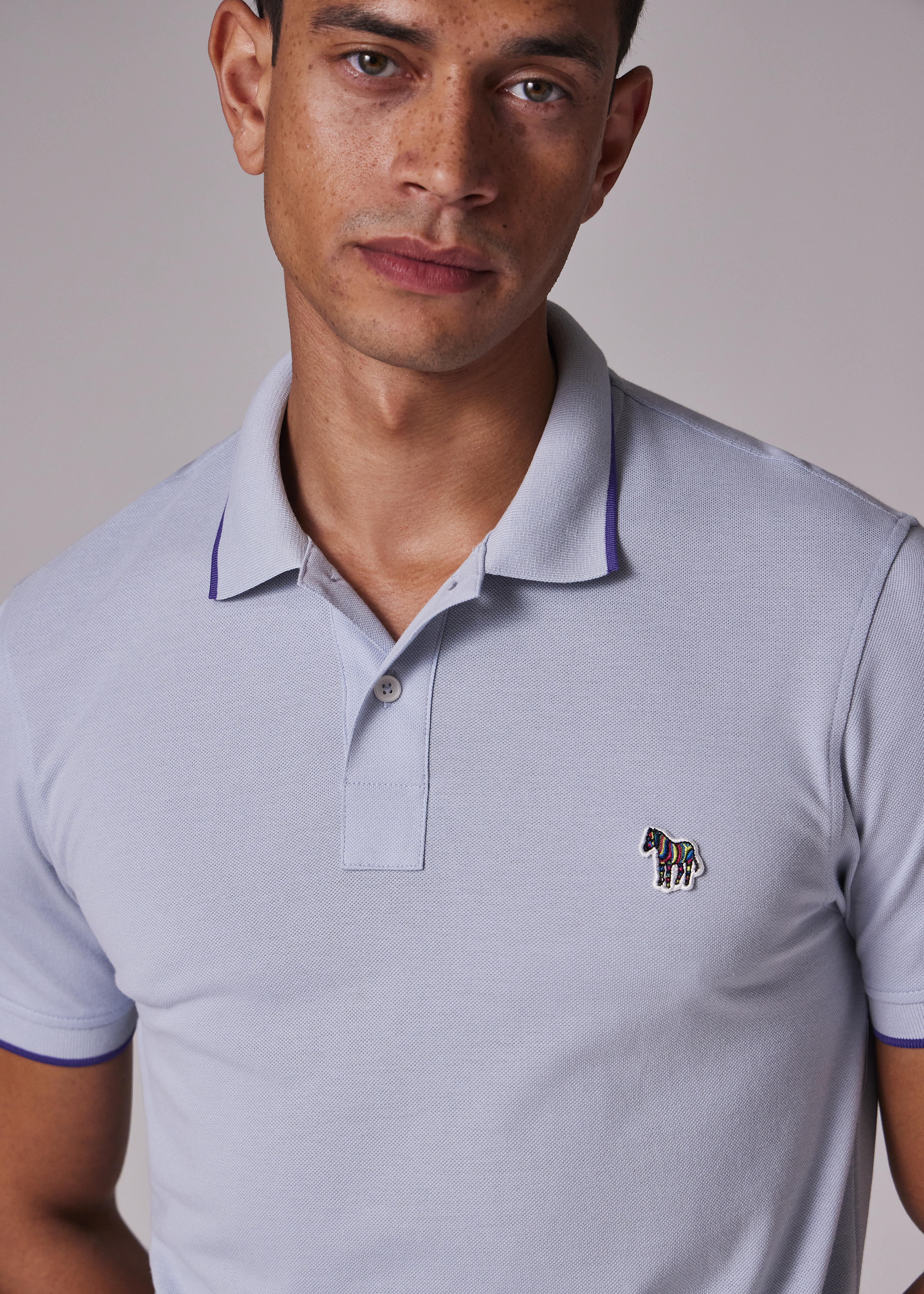 Slim-Fit Pale Blue Zebra Logo Polo Shirt With Contrast Tipping - 5