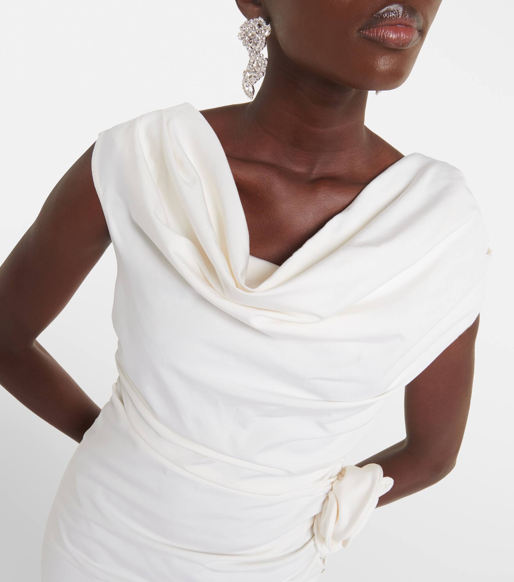 Floral-appliqué off-shoulder silk midi dress - 4