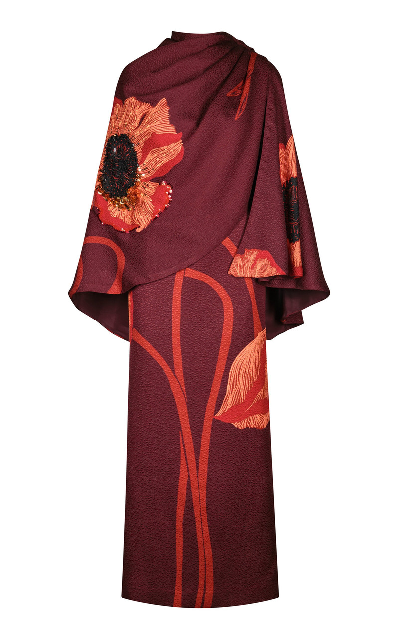 Plentiful Qualities Embellished Wool-Silk Maxi Dress burgundy 9