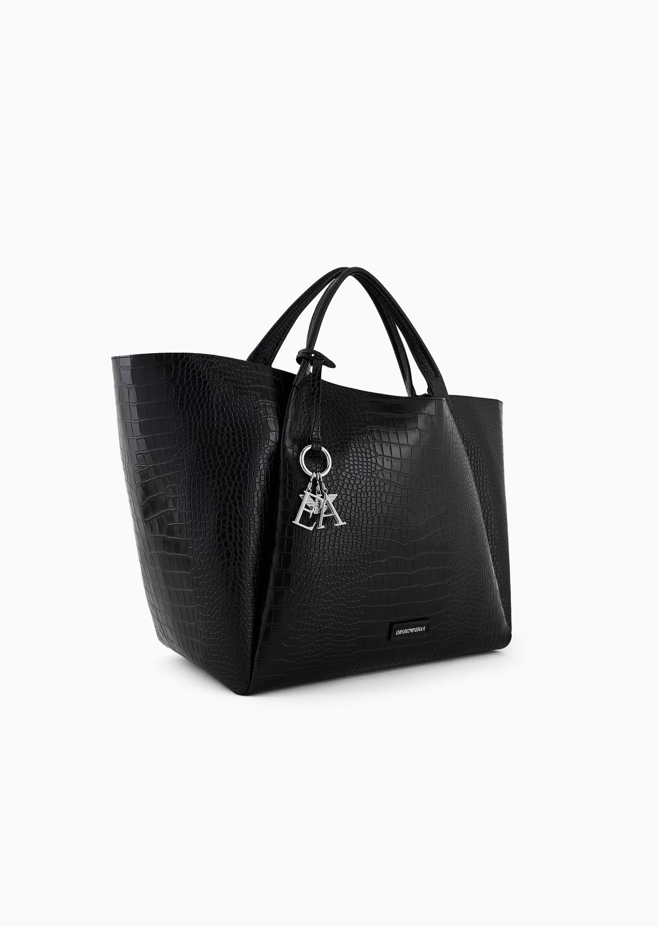 Oversized shopper bag with mock-croc finish and logo charm - 2