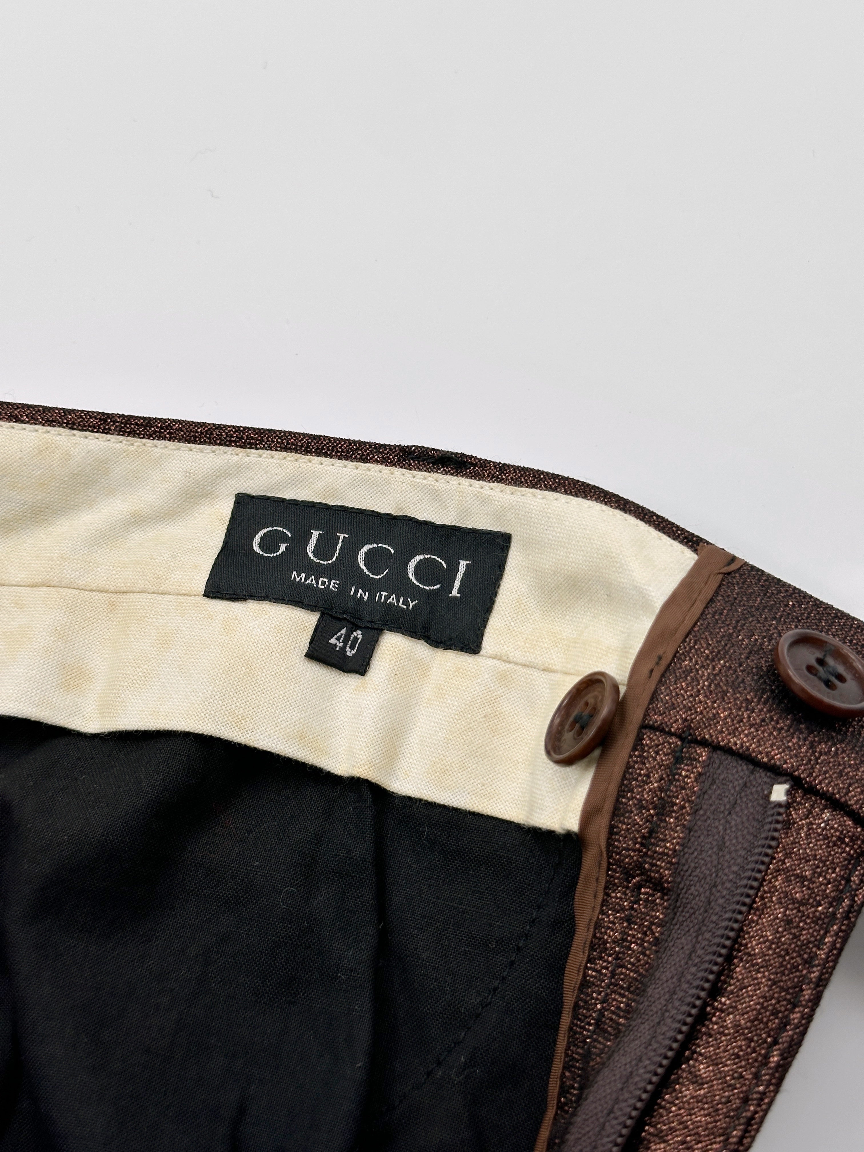 Gucci Spring 1997 Tom Ford Metallic Brown Glitter Lurex Pants 40 - 12