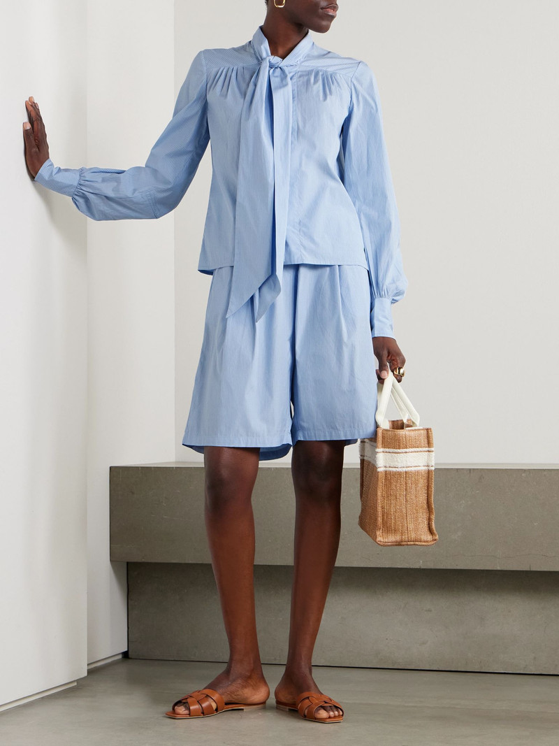 Thierry Colson Alba pussy-bow striped cotton-poplin blouse Blue outlook