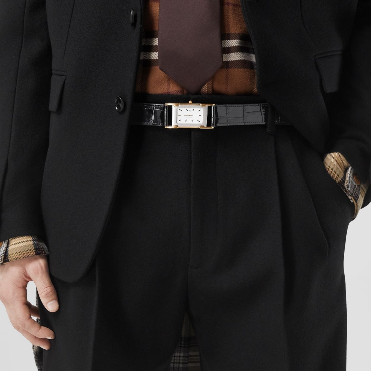 Faux Watch Detail Embossed Leather Belt - 3