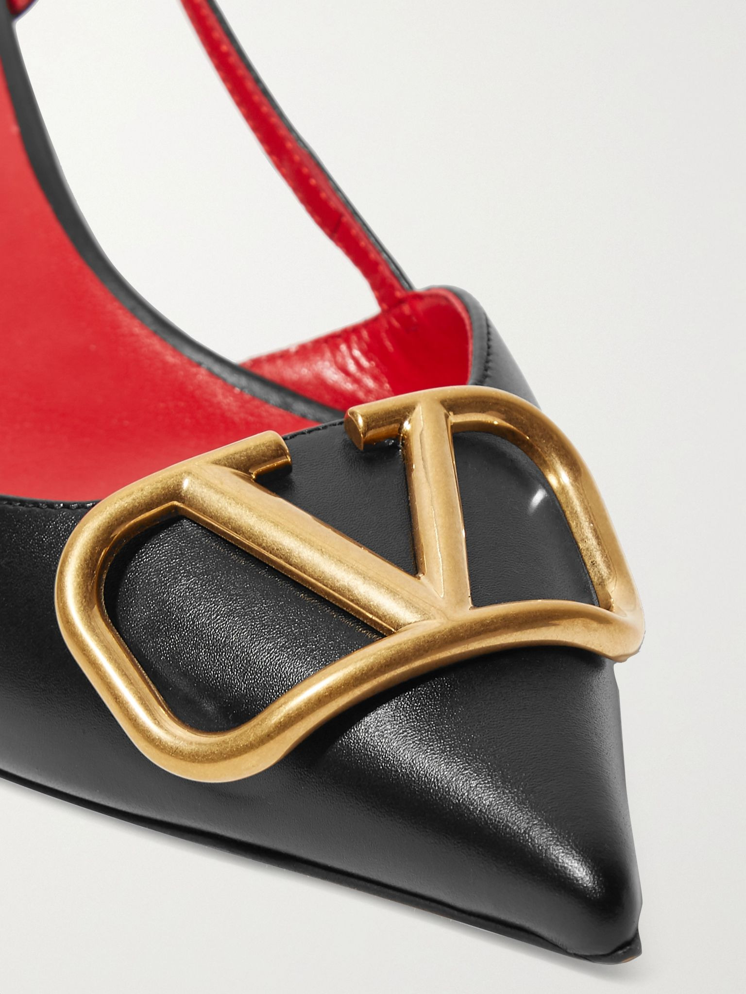 Valentino Garavani Go Logo 40 embellished leather slingback pumps Black - 4