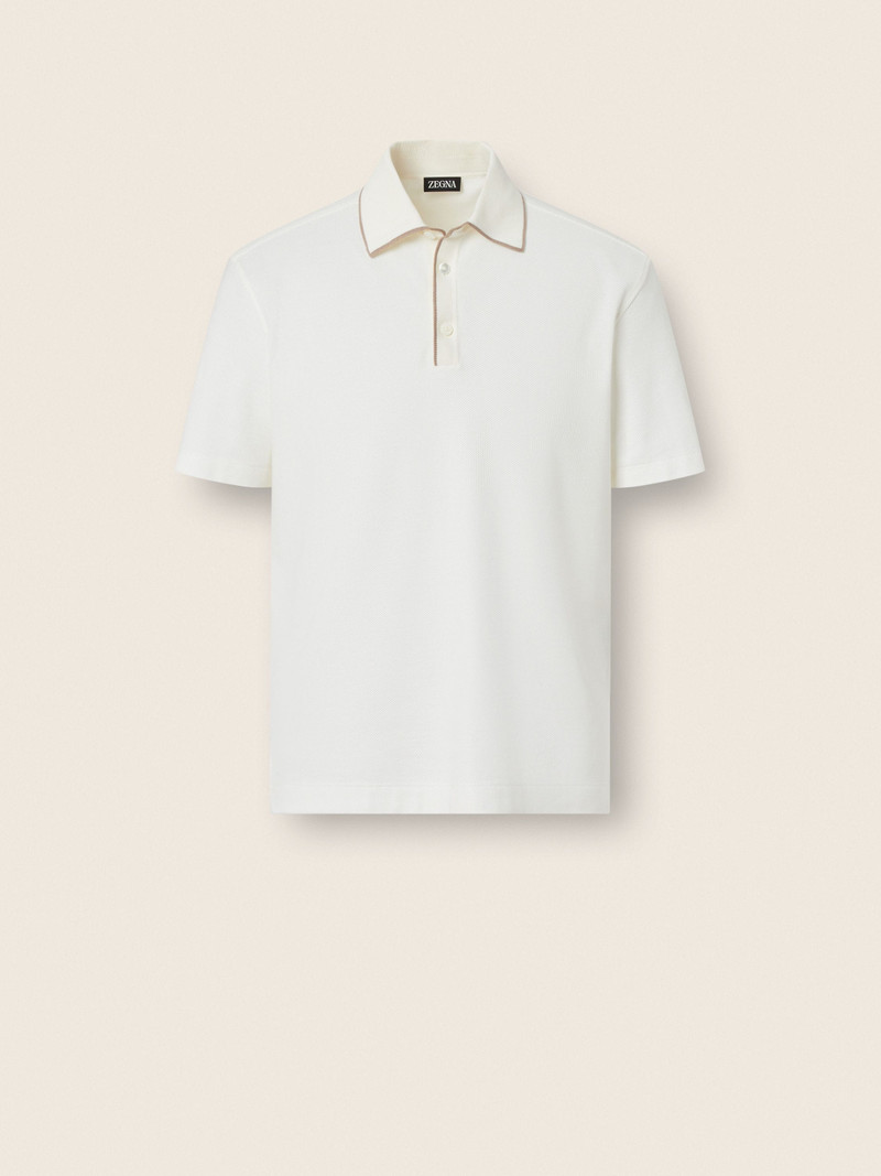 WHITE COTTON AND SILK POLO SHIRT 1