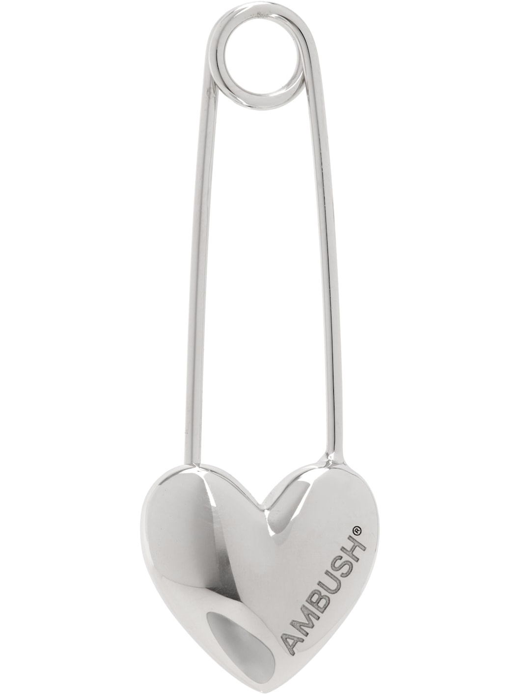 Silver Heart Safety Pin Single Earring - 1